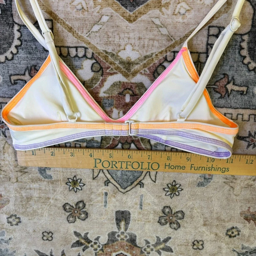 ONEONE Bikini Set Cream Neon Rainbow Stitch Cutout Triangle Top High Cut Bottoms